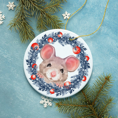 Watercolor Cute Christmas Rat Ornament