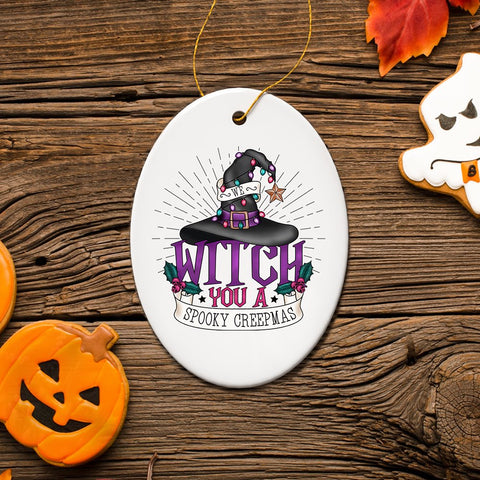 We Witch You a Spooky Creepmas Ornament, Whimsical Halloween Christmas Decoration