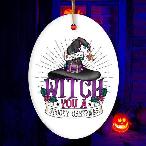 We Witch You a Spooky Creepmas Ornament, Whimsical Halloween Christmas Decoration
