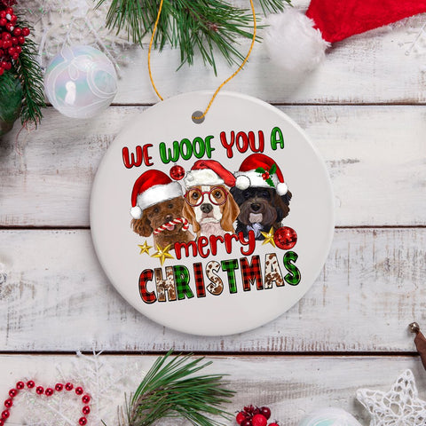 We Woof You a Merry Christmas Cute Dogs Ornament, Pet Theme Holiday Decoration