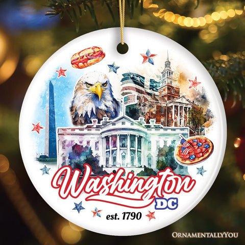 Artistic Washington DC Ceramic Ornament, Landmarks of the Nation’s Capital, White House Travel Souvenir