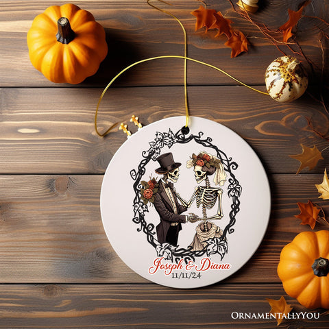Vintage & Artistic Skeleton Wedding Custom Ornament, First Halloween Married Custom Gift