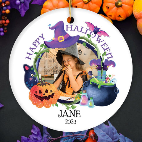 Festive & Colorful Children Halloween Custom Photo Ornament, Fun Costume Party Gift
