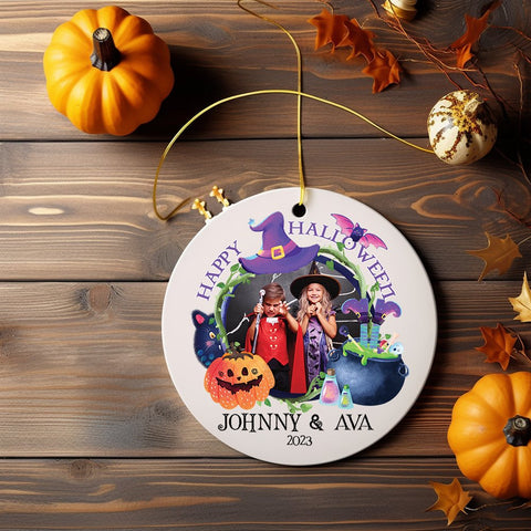 Festive & Colorful Children Halloween Custom Photo Ornament, Fun Costume Party Gift