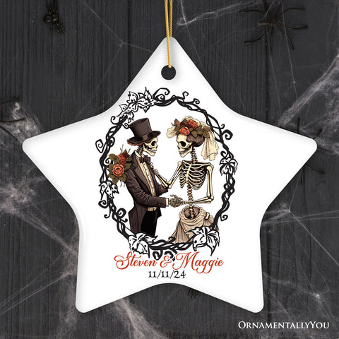 Vintage & Artistic Skeleton Wedding Custom Ornament, First Halloween Married Custom Gift
