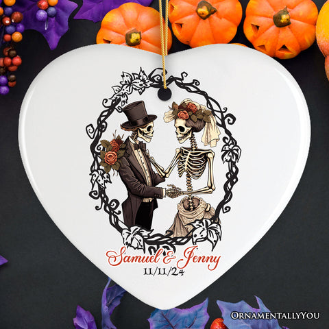 Vintage & Artistic Skeleton Wedding Custom Ornament, First Halloween Married Custom Gift