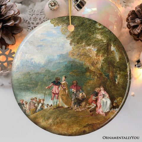 Antoine Watteau Pilgrimage to Cythera Ornament, Famous Painting Christmas Decoration Souvenir