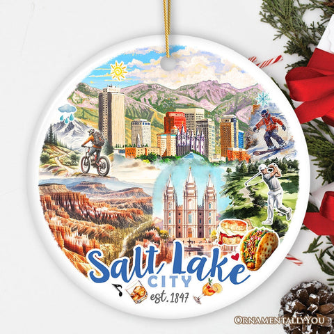 Artistic Salt Lake City Handcrafted Ceramic Ornament, Vintage Utah Souvenir Gift and Christmas Tree Decor