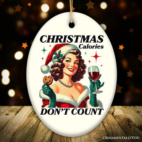 Christmas Calories Don't Count Ornament, Glamorous Holiday Indulgence Vintage Decor