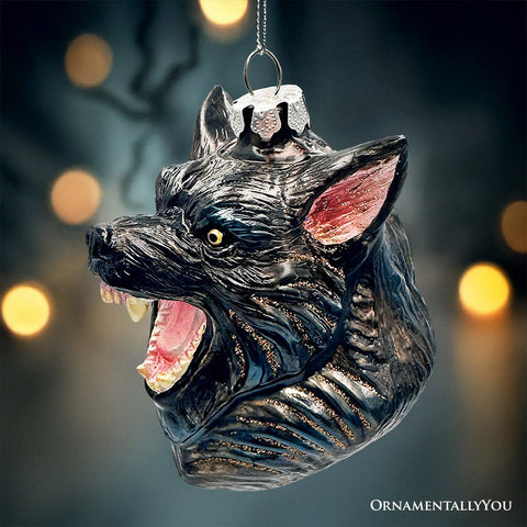 Classic Werewolf Horror Theme Glass Ornament, Vintage Halloween Tree Decoration