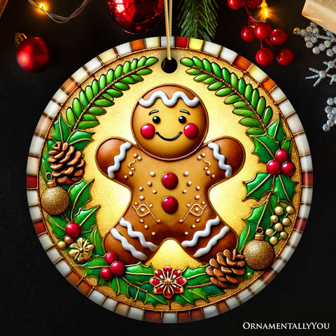 Golden Gingerbread Man Delight Ornament, Radiant Holiday Guardian for Festive Decor