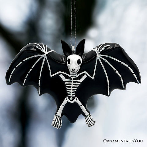 Gothic Bat Skeleton Handcrafted Glass Ornament, Horror Tree Halloween Decor