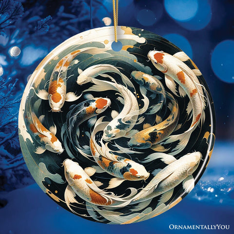 Koi Fish Contemporary Art Ceramic Ornament, Elegant Painting Decor And Souvenir