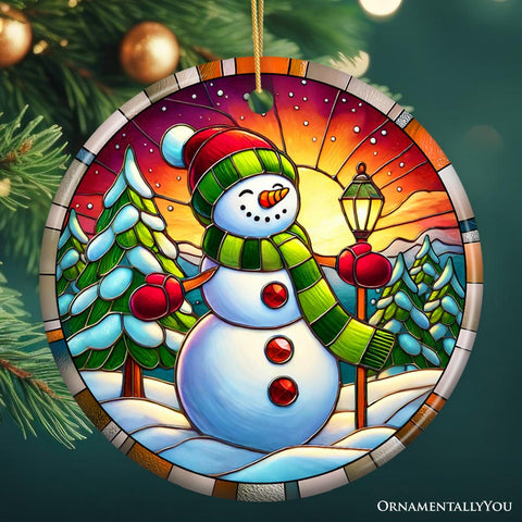 Radiant Sunset Glow Snowman Ornament, Frosty Guardian for Holiday Cheer Gift and Decor