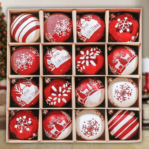 Red and White Shatterproof 16 Piece Christmas Ball Ornament Bundle, Candycane and Glittery Snowflakes