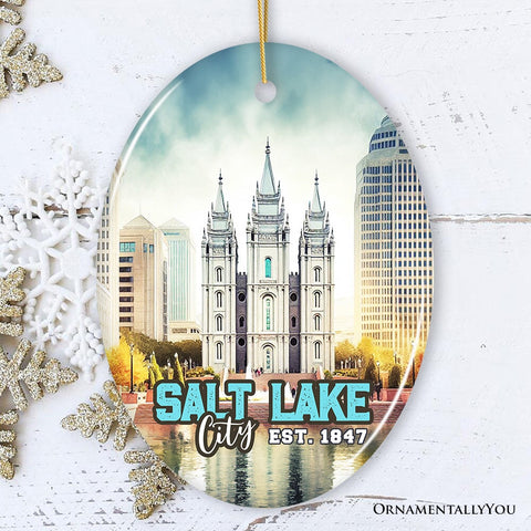 Salt Lake Vintage Ceramic Ornament, Utah Temple Souvenir Christmas Decoration
