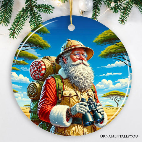 Santa Claus on a Safari Adventure Ornament, Christmas Gift and Decor for Explorers