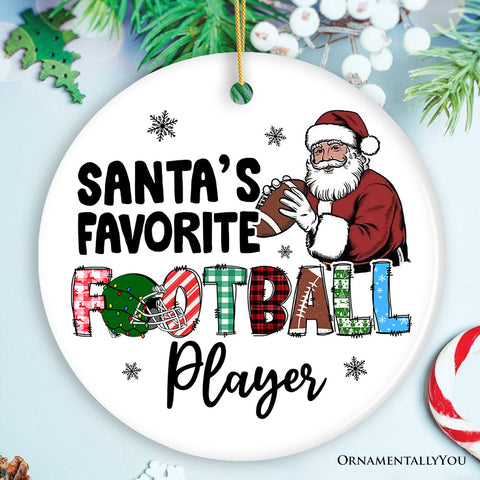 Santa's Favorite Football Player Ornament, Christmas Gift and Tree Decor for American Sport Lover