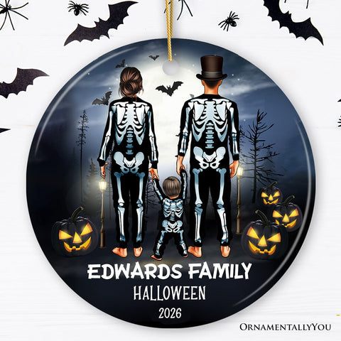 Spooky Family Customized Horror Theme Ornament, Halloween Tree Decoration, Skeleton Pajamas