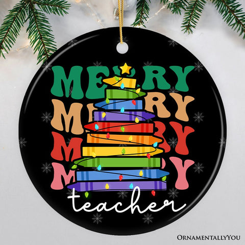 Teacher's Colorful Crayon Christmas Tree Ornament, Fun and Festive Educator Gift