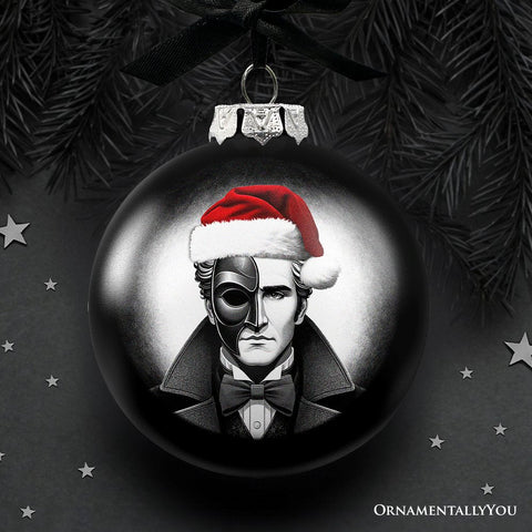 The Phantom of the Opera Christmas Spooky Portrait Glass Ornament, Black Horror Halloween Tree Decoration