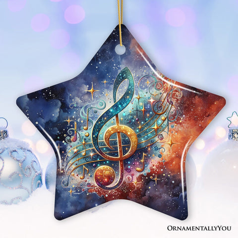 Treble G-Clef Cosmic Melodic Symphony Ornament, Festive Holiday Decor, Musician Souvenir