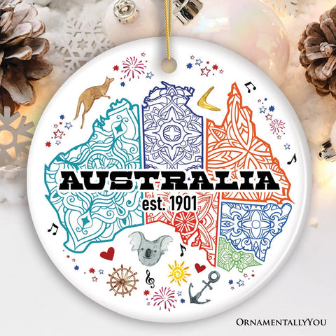 Vibrantly Unique and Stylish Australia Continent Map Ornament, Christmas Souvenir
