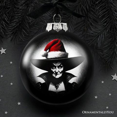 Wicked Witch Christmas Spooky Portrait Glass Ornament, Black Horror Halloween Tree Decoration