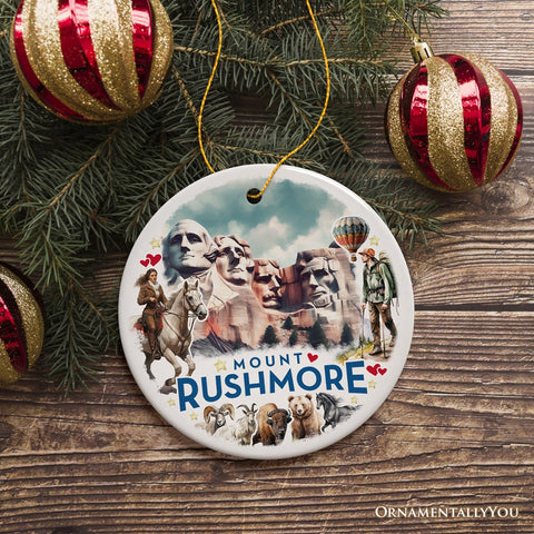 Artistic Watercolor Mount Rushmore Historical Ceramic Ornament, South Dakota Christmas Gift