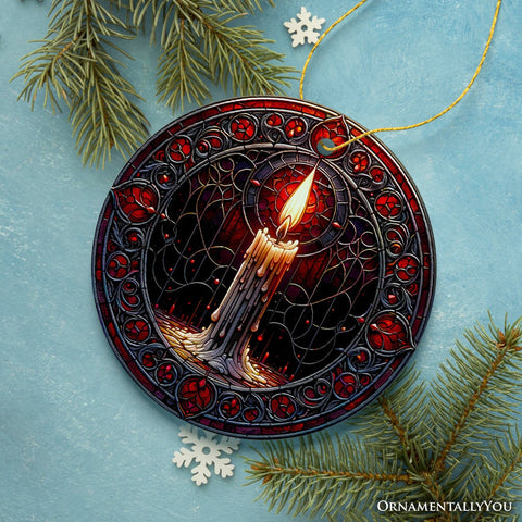 Candlelight for a Spine-Chilling Ambiance Stained Glass Style Ceramic Ornament, Halloween Themed Christmas Gift and Decor