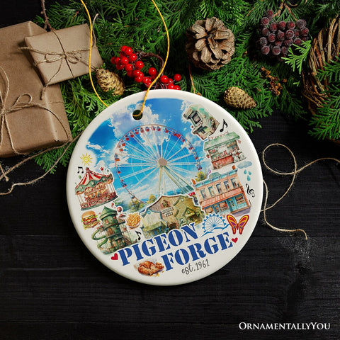 Charming Pigeon Forge Tennessee Artistic Handmade Ornament, Souvenir and Gatlinburg Christmas Decoration