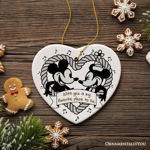 Cute Mouse Couple Love Quote Ornament, Classic Steamboat Willie Christmas Gift and Decor