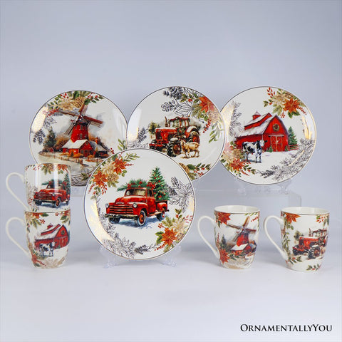 Decor Steals Special - Farmhouse Christmas Set of 4 Plates with Real Gold Elements, Holiday Tableware Collection for Salad, Dessert, Appetizer, and Side Plates (Copy)