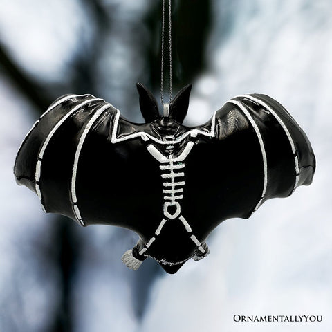 Gothic Bat Skeleton Handcrafted Glass Ornament, Horror Tree Halloween Decor