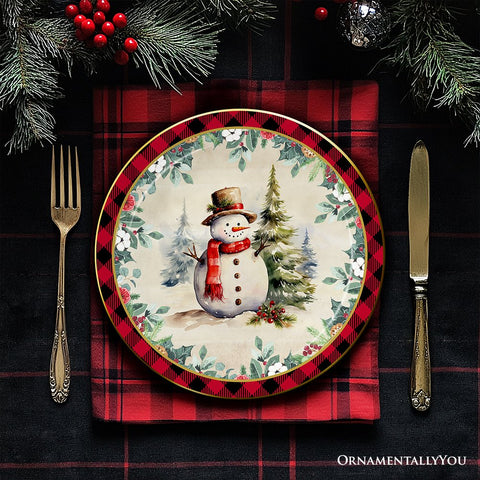 Decor Steals Special -  Holiday Cheer Set of 4 Plates with Real Gold Plaid Trim, Christmas Tableware Collection for Salad, Dessert, Appetizer, and Side Plates (Copy)