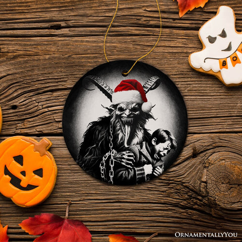 Horrifying Krampus With Santa Hat Ceramic Ornament, Keepsake For Unique Halloween Tree Christmas Decor