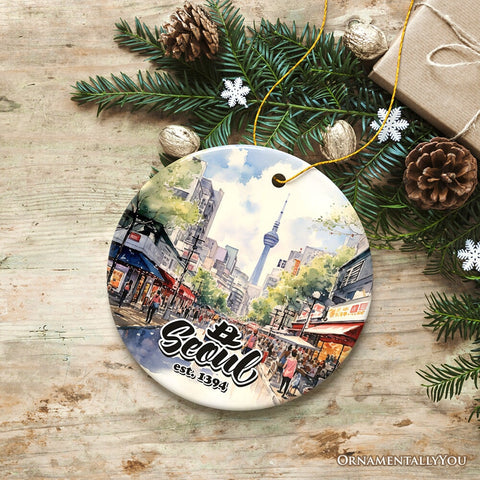 Illustrated Seoul South Korea Ceramic Ornament, Souvenir and Christmas Keepsake
