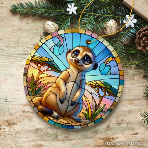 Meerkat Marvels Stained Glass Style Ceramic Ornament, Safari Animals Christmas Gift and Decor
