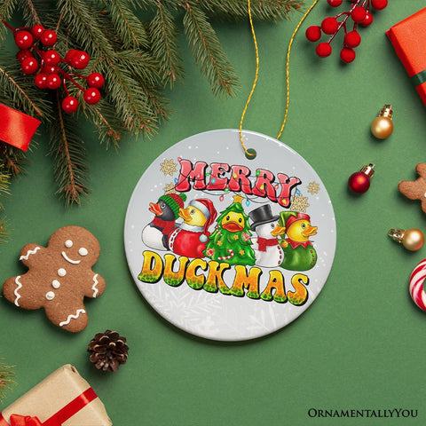 Merry Duckmas Christmas Ornament, Whimsical Rubber Duck Themed Holiday Decor