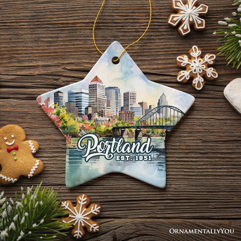 Portland City Skyline Ceramic Ornament, Oregon Travel Souvenir Christmas Decoration
