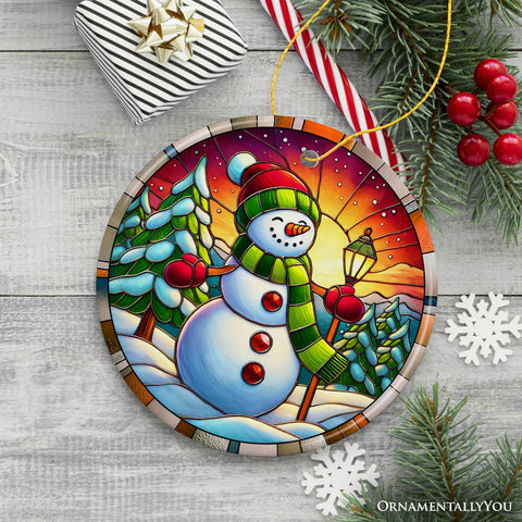 Radiant Sunset Glow Snowman Ornament, Frosty Guardian for Holiday Cheer Gift and Decor