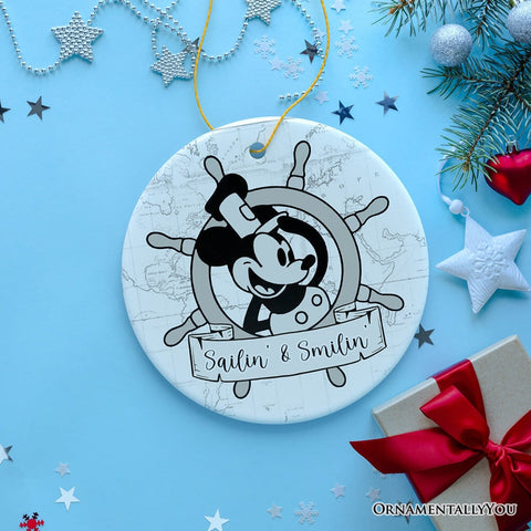 Sailin' and Smilin' Quote Christmas Ornament, Vintage Steamboat Willie Keepsake