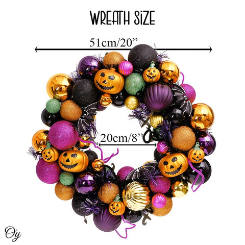 Spooktacular Halloween Ornament Bauble Wreath, Spooky Door or Home Decoration with Pumpkins, Bats, Spiders