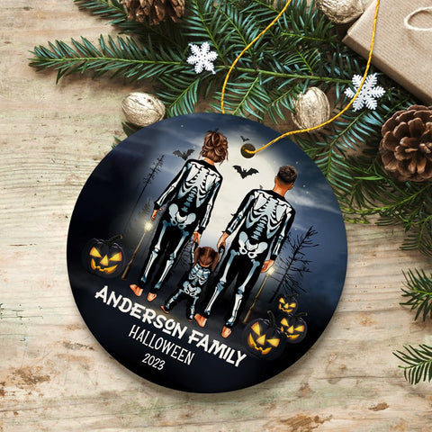 Spooky Family Customized Horror Theme Ornament, Halloween Tree Decoration, Skeleton Pajamas