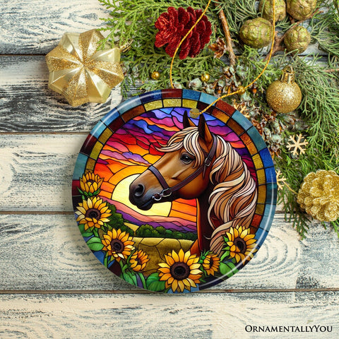 Sunset Horse and Sunflowers Ornament, Breathtaking Gift for Horse Lovers