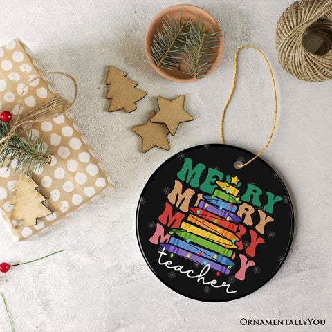 Teacher's Colorful Crayon Christmas Tree Ornament, Fun and Festive Educator Gift