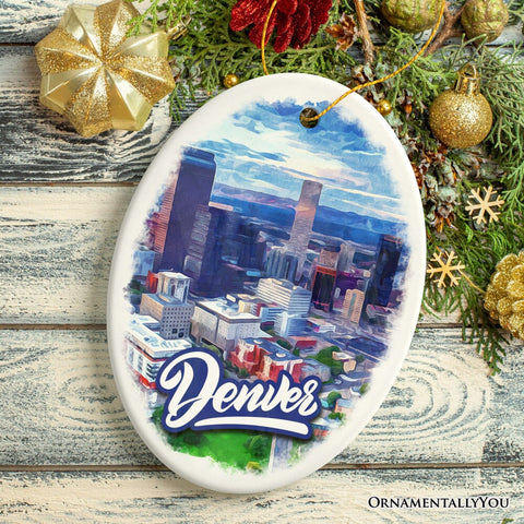 Vibrant Watercolor Art Denver Ornament, Colorado Souvenir