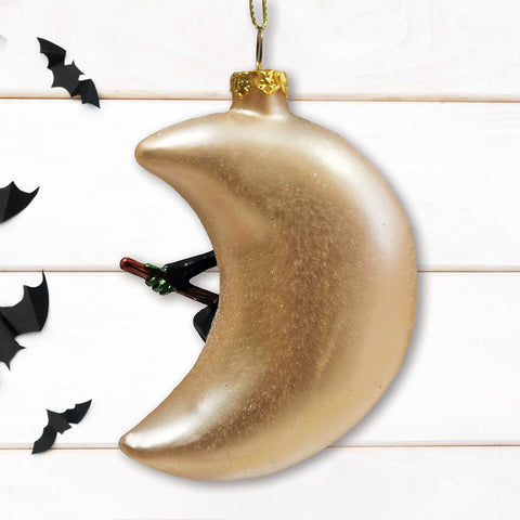 Wicked Witch and Crescent Moon Glass Christmas Ornament, Spooky Halloween Gift