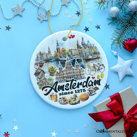 Artistic Amsterdam Landmarks and Heritage Christmas Ornament, Cultural Netherlands Gift and Keepsake