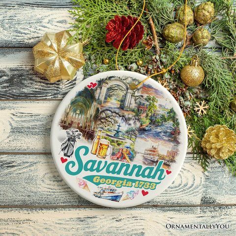 Artistically Scenic Savannah Ornament, Georgia Historical City and Nature Christmas Ornament
